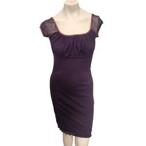 Vintage Street Flower Purple Mesh Dress L Sheer Overlay Bodycon USA Made